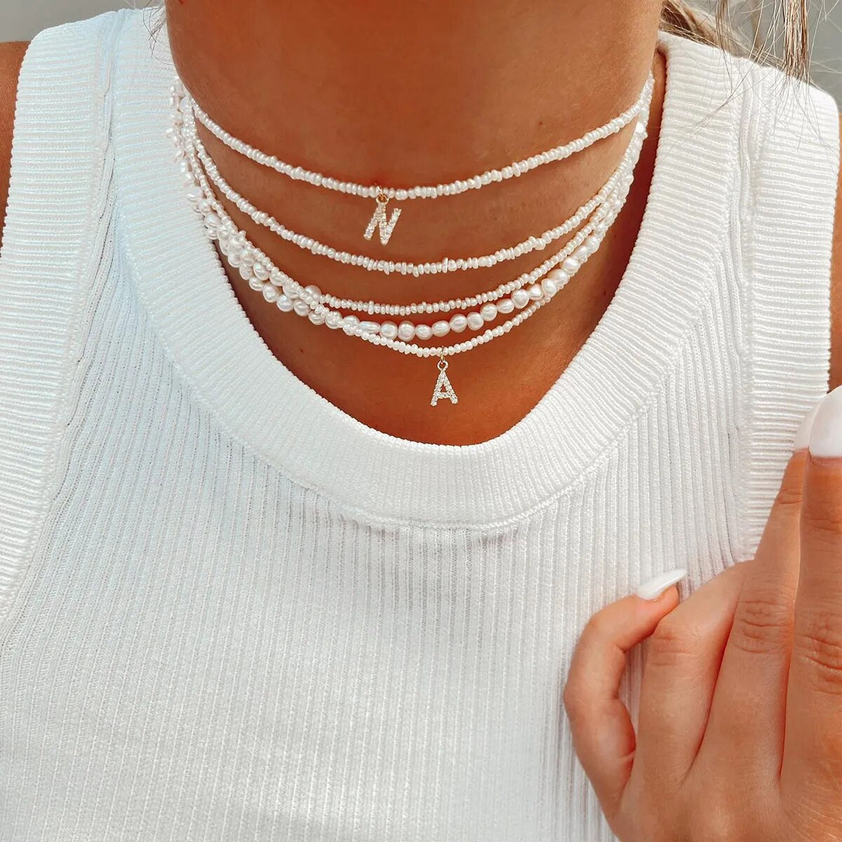 Shelly® Crystal Pearl Initial Choker (Custom)