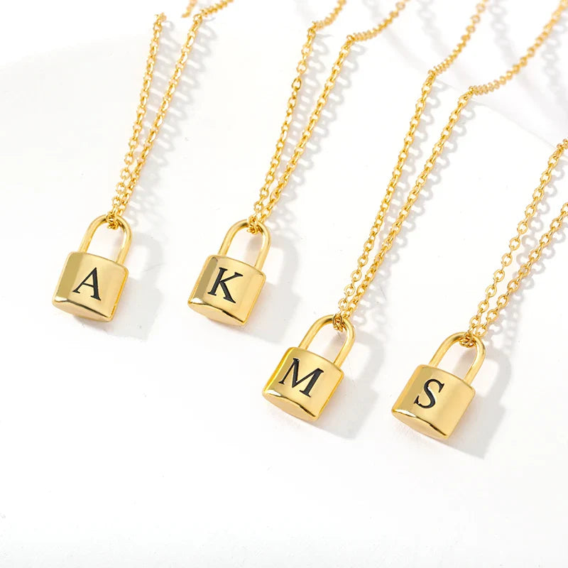 Ellie® Initial Love Lock 18k Gold Necklace (Custom)