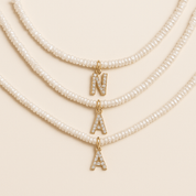 Shelly Crystal Pearl Initial Choker Necklace (Custom)