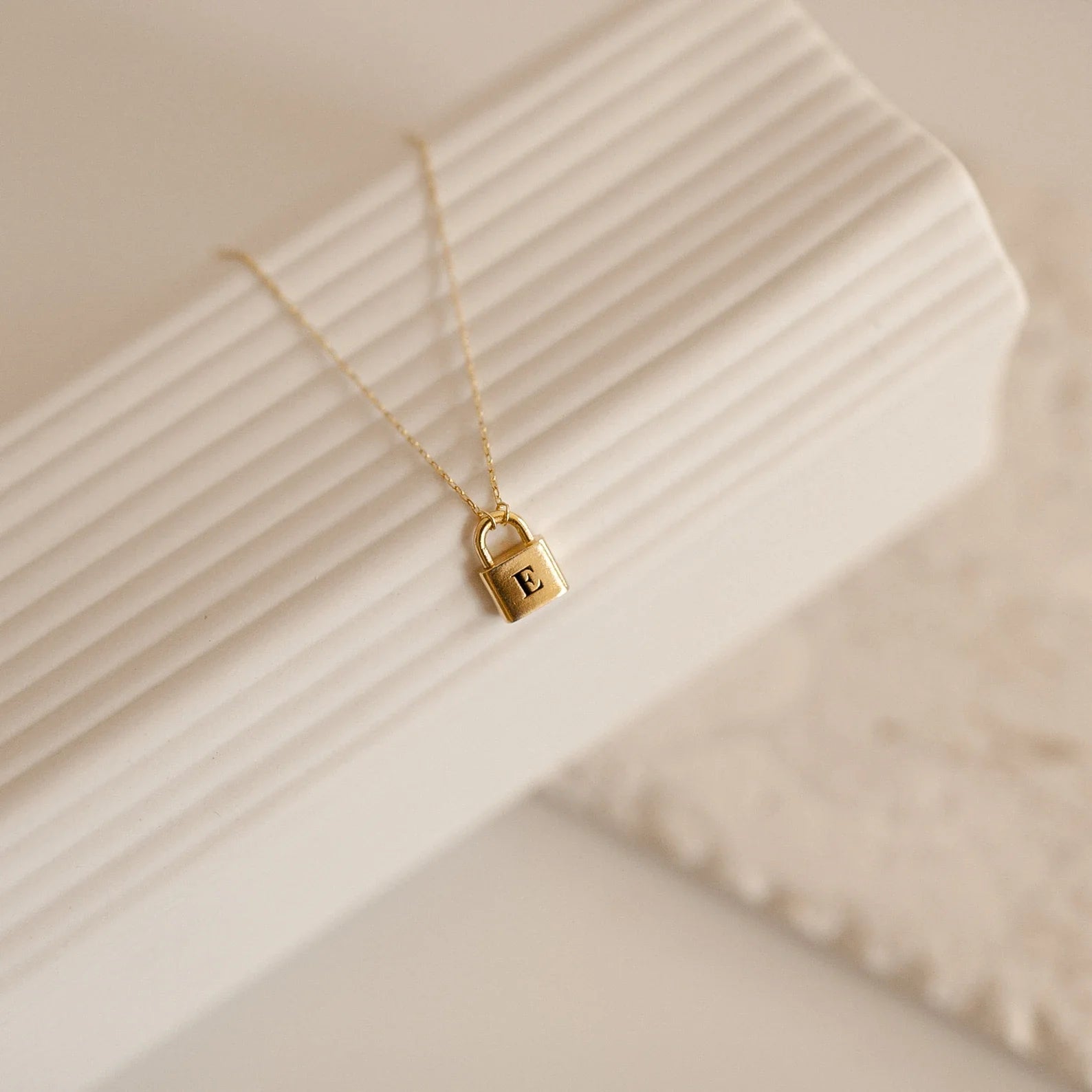 Ellie® Initial Love Lock 18k Gold Necklace (Custom)
